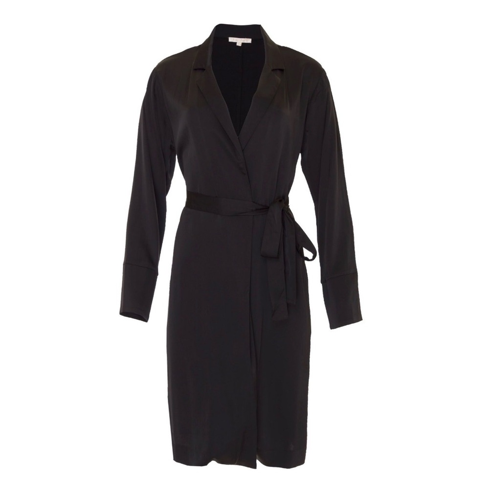 Gold Hawk Silky Black Wrap Robe Dress with Belt